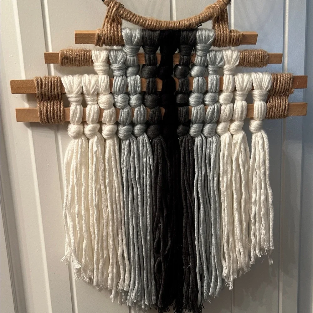 Bohemian Black and White yarn macrame Wall Hanging,Eclectic, Modern,
